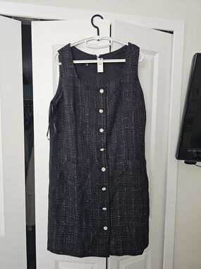 Talbots Black Tweed Button-Front Mini Dress